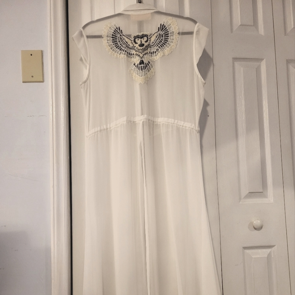 SHeryl CROW western wear full length white Chiffon beadedp duster.